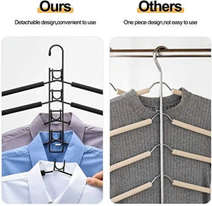 1pc Space-Saving 5-in-1 Multi-Layer Hanger with Detachable Pants Rack and Non-Slip Sponge - Durable Metal Organizer for T-Shirts, Jeans, Polished Finish