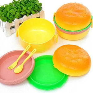 Burger Shape Lunch Box for Kids - Lunch Box for Kids, Tiffin Box, Lunch Box Leak Proof Plastic Lunch Box, Lunch Box with Compartments (Multicolor)