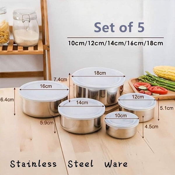 5 Pcs Food Storage Stainless Steel Bowls