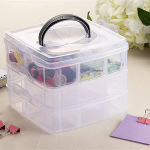 3 Layers - 18 Grid Plastic Transparent Jewellery Storage Box Cosmetics Storage Holder for Home