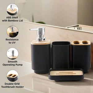 4 Pcs Bamboo Bathroom Accessories Set