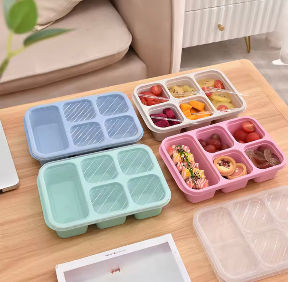 5 Compartment Lunch Box With Transparent Lid, Heat Resistant Leak Proof Fruit Box, Durable Bento Lunch Box, Meal Prep Organizer