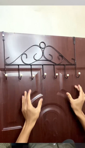 Over Door Hanger with 7 Hooks Metal Over the Door Towel Hook Organizer, Hanging Storage Rack for Hat, Coats, Purses, Scarves, Clothes, Jackets, Belt, Bedroom, Bathroom, Closet
