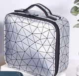 Diamond PU Travel Cosmetic Bag, Portable Cosmetic Bag With Adjustable Dividers, Makeup Brush Organizer, Makeup Suitcase For Women