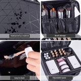 Diamond PU Travel Cosmetic Bag, Portable Cosmetic Bag With Adjustable Dividers, Makeup Brush Organizer, Makeup Suitcase For Women