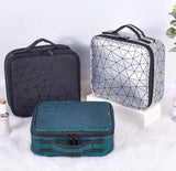 Diamond PU Travel Cosmetic Bag, Portable Cosmetic Bag With Adjustable Dividers, Makeup Brush Organizer, Makeup Suitcase For Women