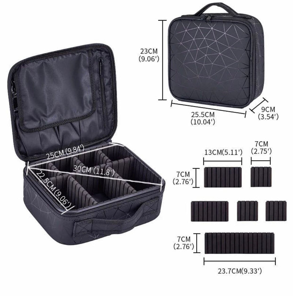 Diamond PU Travel Cosmetic Bag, Portable Cosmetic Bag With Adjustable Dividers, Makeup Brush Organizer, Makeup Suitcase For Women