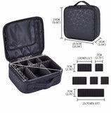 Diamond PU Travel Cosmetic Bag, Portable Cosmetic Bag With Adjustable Dividers, Makeup Brush Organizer, Makeup Suitcase For Women