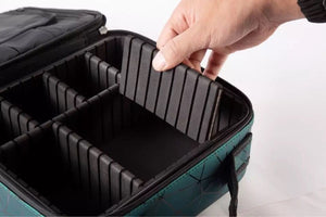 Diamond PU Travel Cosmetic Bag, Portable Cosmetic Bag With Adjustable Dividers, Makeup Brush Organizer, Makeup Suitcase For Women