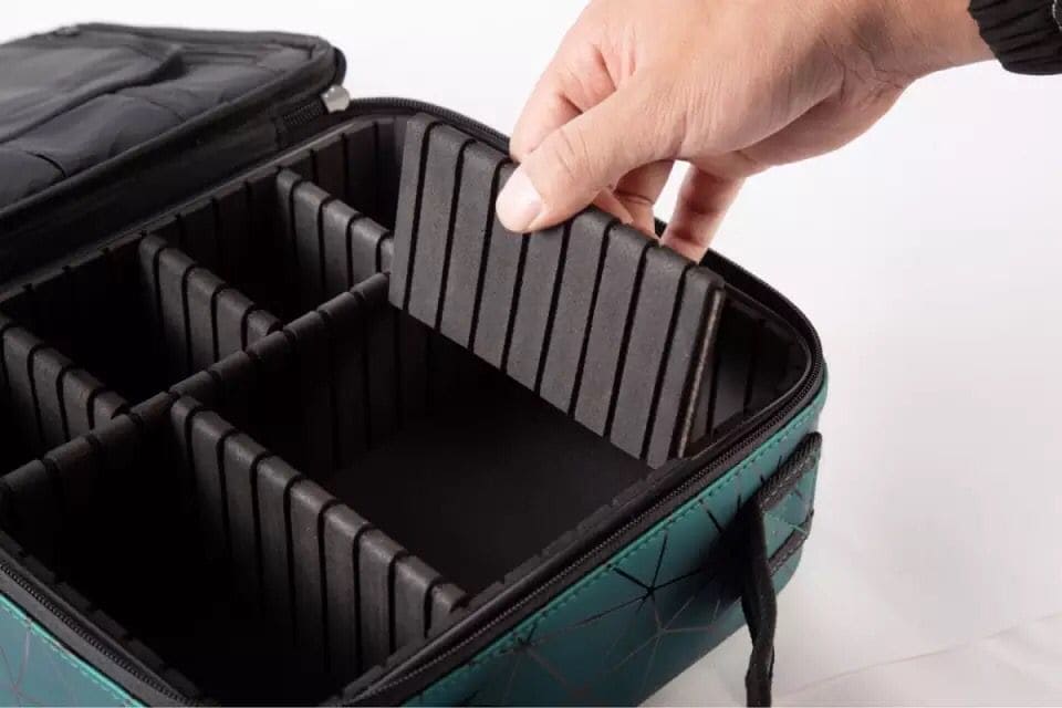 Diamond PU Travel Cosmetic Bag, Portable Cosmetic Bag With Adjustable Dividers, Makeup Brush Organizer, Makeup Suitcase For Women