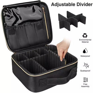 Diamond PU Travel Cosmetic Bag, Portable Cosmetic Bag With Adjustable Dividers, Makeup Brush Organizer, Makeup Suitcase For Women