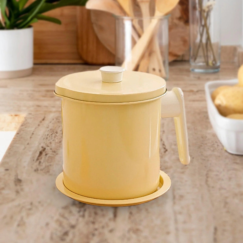 Deluxe Stainless Steel Oil Filter Pot with Fine Mesh Strainer and Handle