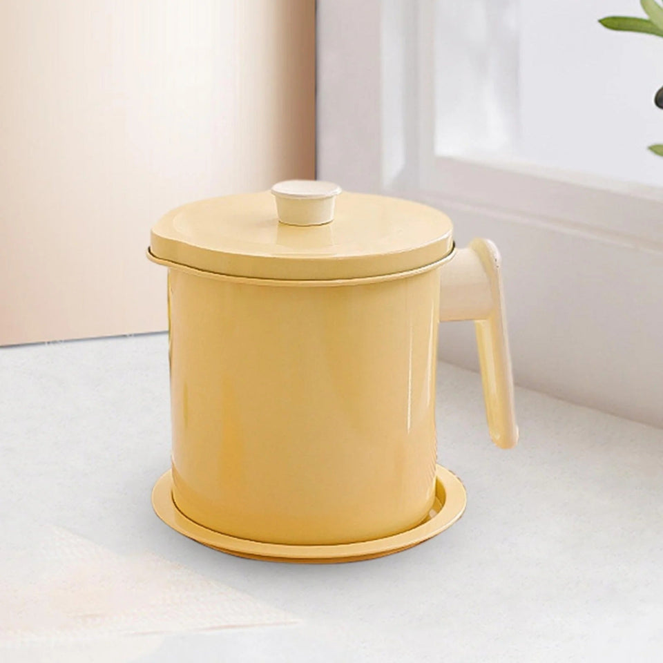 Deluxe Stainless Steel Oil Filter Pot with Fine Mesh Strainer and Handle
