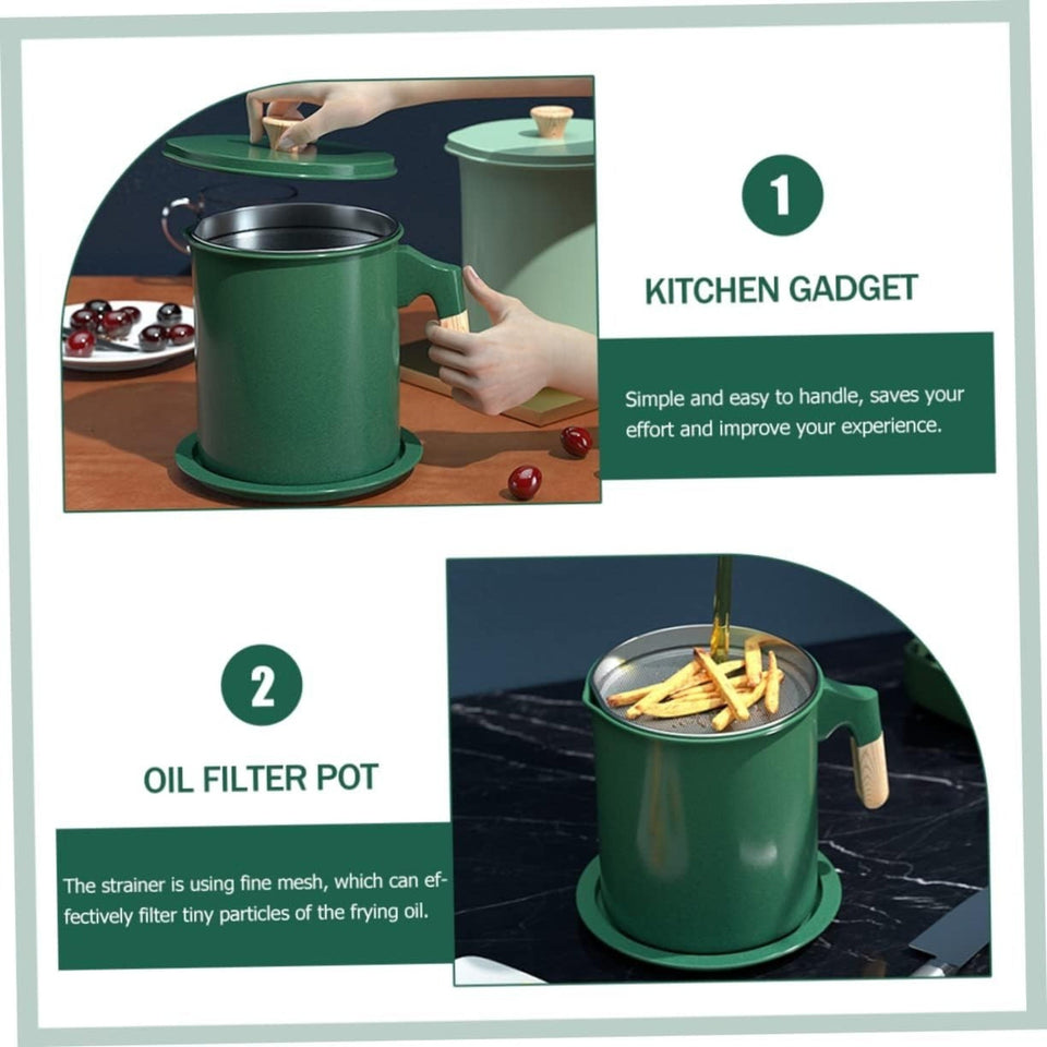 Deluxe Stainless Steel Oil Filter Pot with Fine Mesh Strainer and Handle