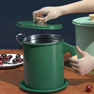 Deluxe Stainless Steel Oil Filter Pot with Fine Mesh Strainer and Handle