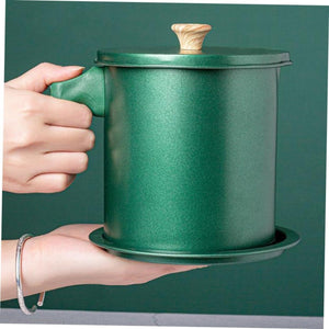 Deluxe Stainless Steel Oil Filter Pot with Fine Mesh Strainer and Handle