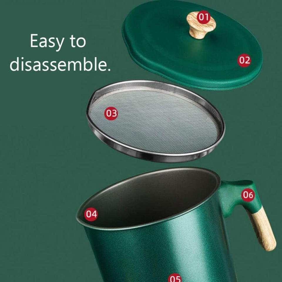 Deluxe Stainless Steel Oil Filter Pot with Fine Mesh Strainer and Handle