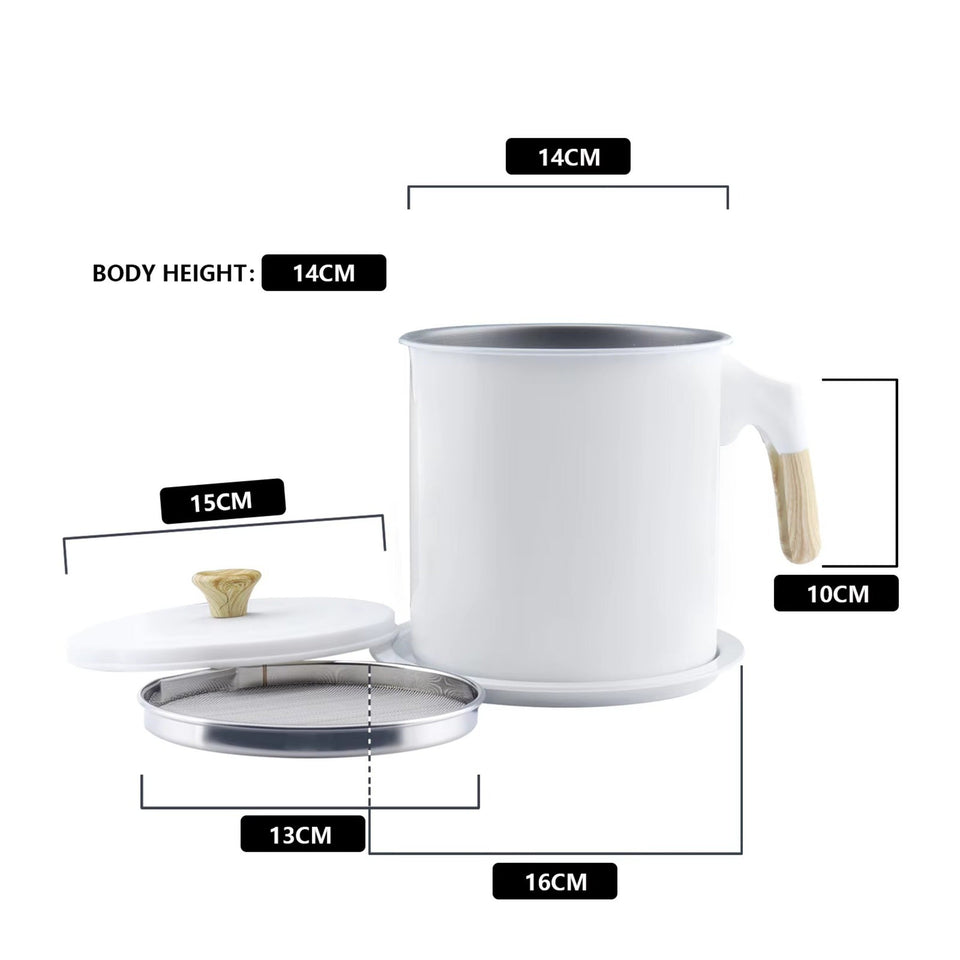 Deluxe Stainless Steel Oil Filter Pot with Fine Mesh Strainer and Handle