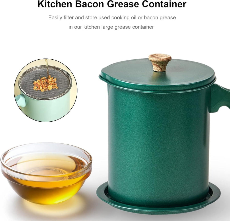 Deluxe Stainless Steel Oil Filter Pot with Fine Mesh Strainer and Handle