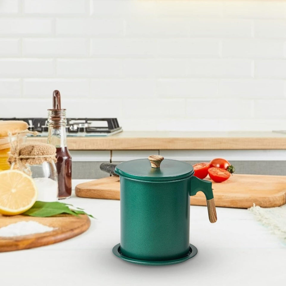 Deluxe Stainless Steel Oil Filter Pot with Fine Mesh Strainer and Handle