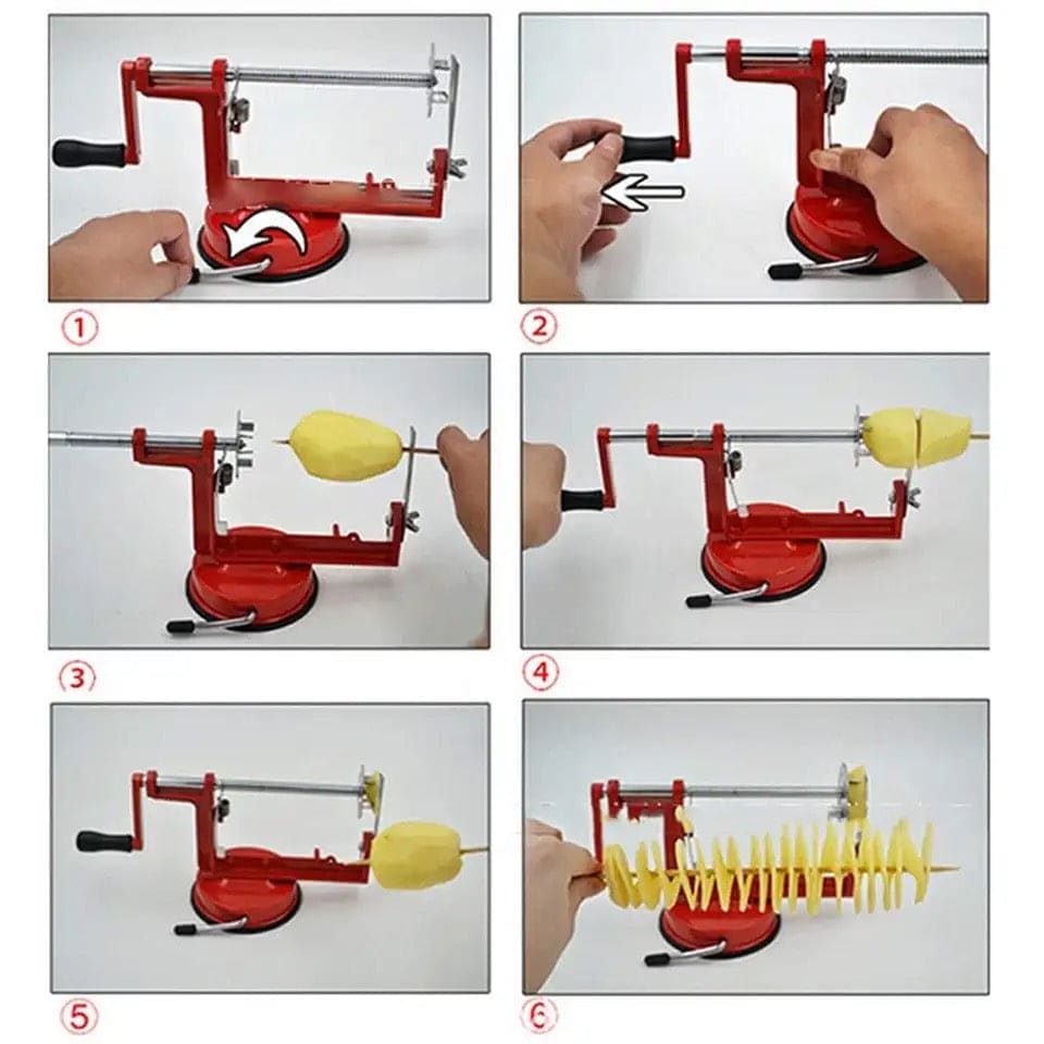 Spiral Potato Cutter, Manually Rotating Potato Tower Machine, Portable Quick Spiral French Slicer Cutter Bar, Vegetable Spiral Cutter Machine, Twist Fries Machine, Metal Peeler Corer Slicer, Creative Hand-shake Fruit Potato Peeler, Home Kitchen Gadget