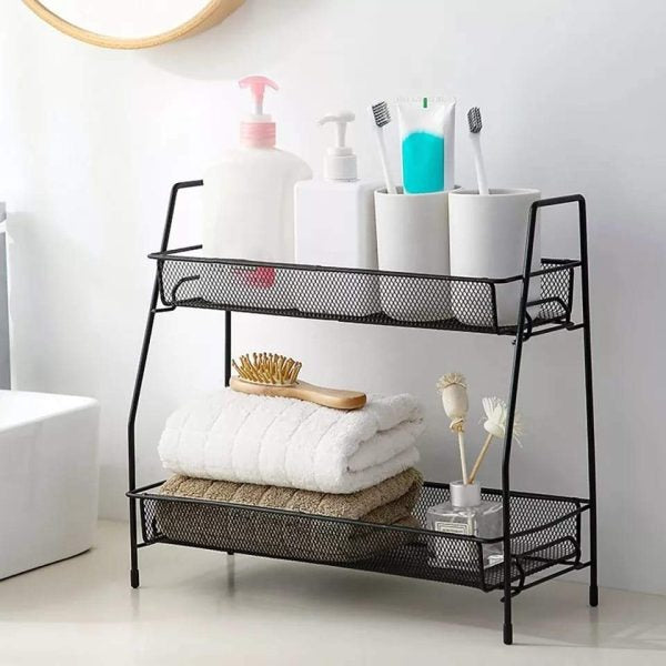 2 layer multi purpose mini portable iron organizer shelf