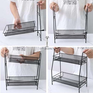 2 layer multi purpose mini portable iron organizer shelf