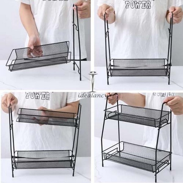 2 layer multi purpose mini portable iron organizer shelf